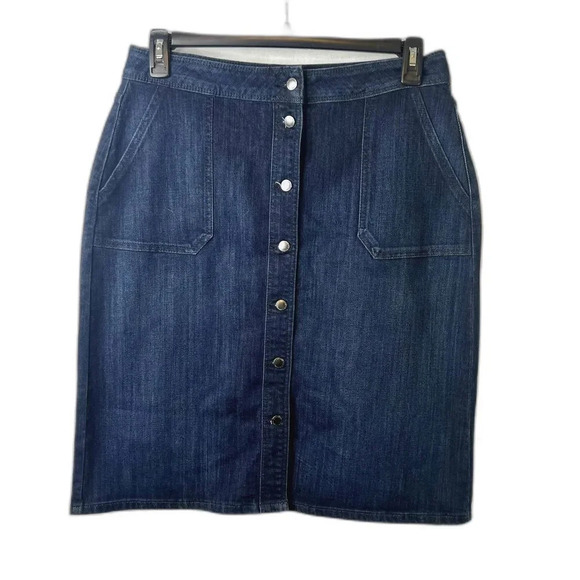 Liz Claiborne Midi Denim Skirt Button Front Dark Wash Size 8 - Picture 1 of 8